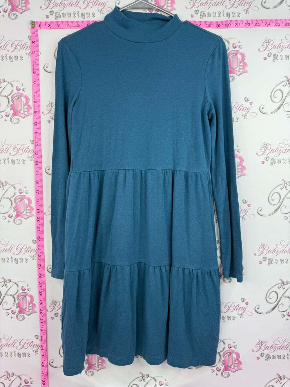 George dress ruffle Teal Tiered Mock Neck Long Sleeve Dress